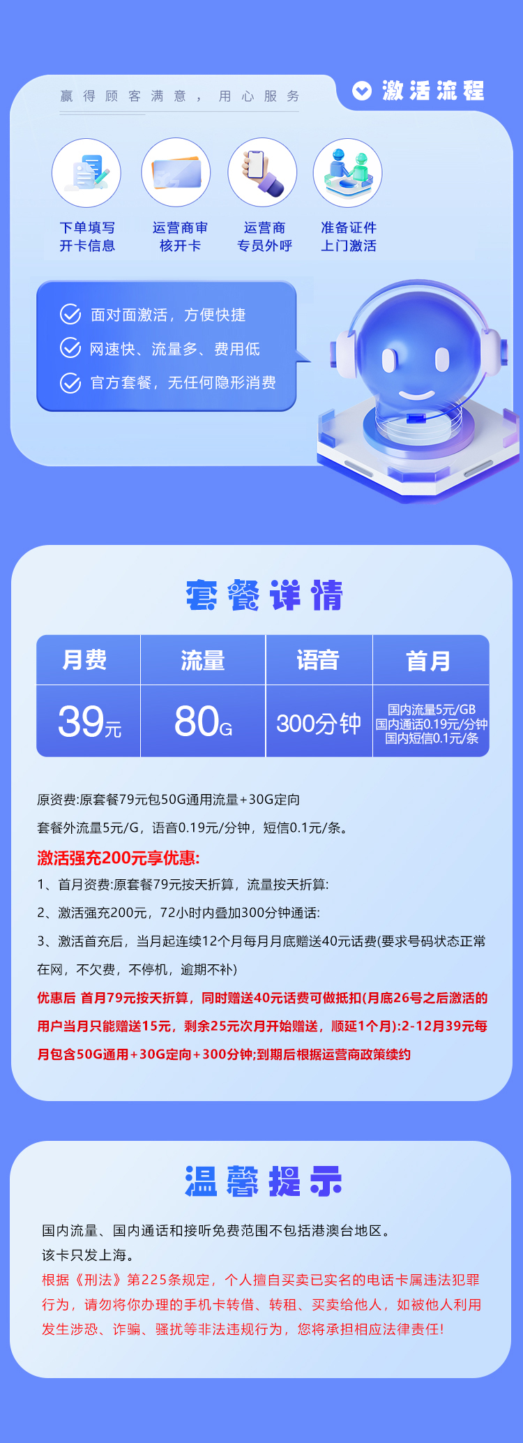 上海移动专属卡【39元80G+300分钟】  第2张